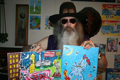 TWIN TOWERS AMERICAN SPACE FLAG Jr CHARLIE FAST OUTSIDER POLITICAL FOLK ART USA - Picture 7 of 7