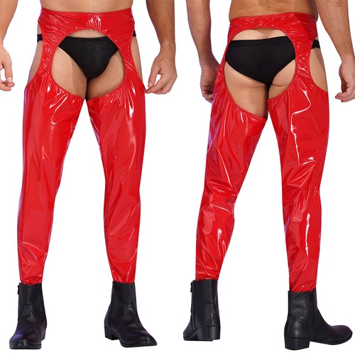 Men's PVC Wetlook Trousers Shiny Leather Pants Tight Trousers Zipper Club Dance - Picture 37 of 60