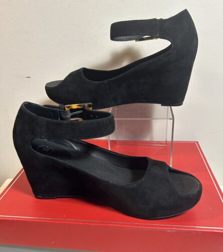 Johnson & Murphy Tricia Platform Wedges Black Suede With Ankle Strap Women’s 6.5 - Picture 3 of 11