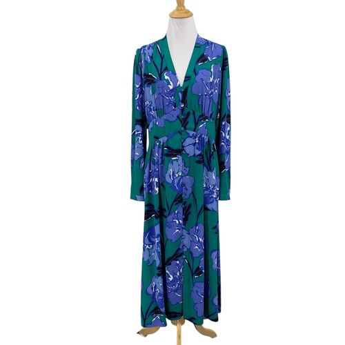 Diane Von Furstenberg Dress Women 12 Erica Floral Print Crepe Smocked Waist Midi