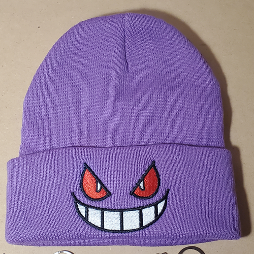 Gengar Beanie Mütze + 2 Pokemon Schlüsselanhänger ⭐️ süß lila Plüsch Mütze Herren Damen Kinder - Bild 4 von 10