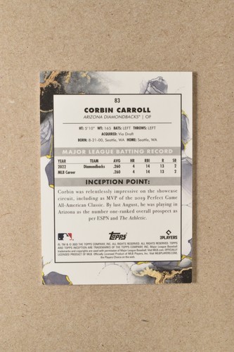 CORBIN CARROLL #83 (RC) - 2023 Topps Inception - Purple Parallel 025/150 - Picture 2 of 3