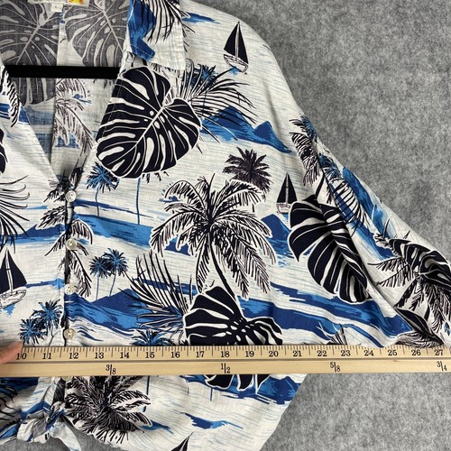 C&C California Linen Blend Top Womens Large Cropped Tie Front Tropical Hawaiian - Picture 7 of 13