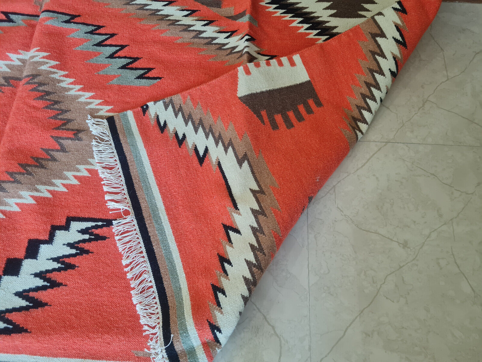 9x12 Red Orange Southwest Style Modern Tribal Rug Handmade 100 WOOL