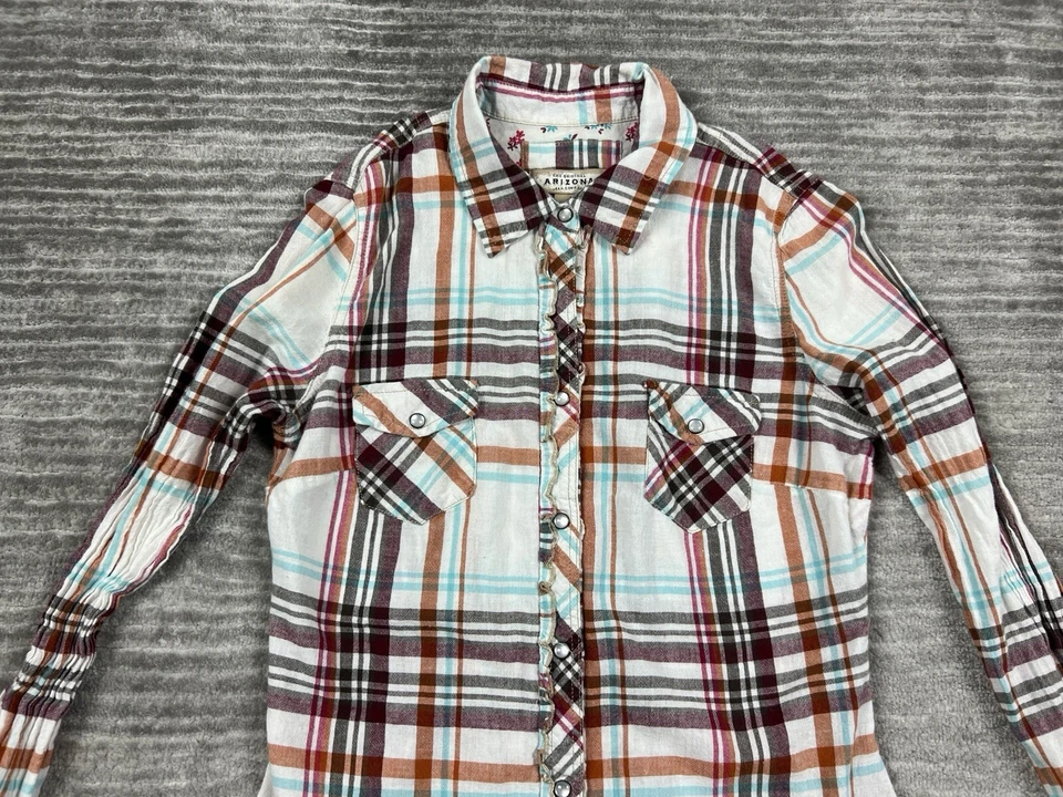 Top Arizona para mujer mediano multicolor a cuadros manga larga frente a presión algodón Foto 2 de 4