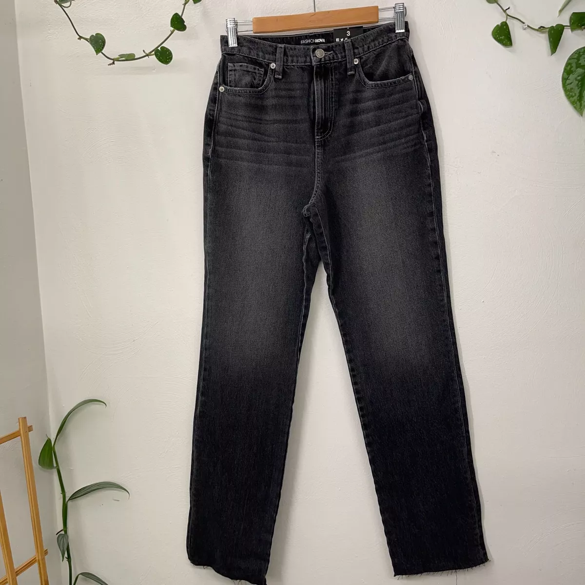 NWT FASHION NOVA 90s Energy Straight Leg Gray Faded Black High