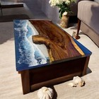 Ocean Wave Epoxy Dining Table Live Edge Wood Handmade Art Interior Furniture