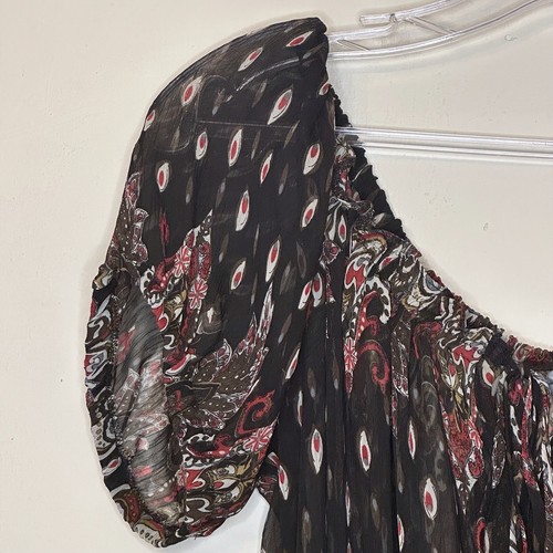 mia moda top Blouse Size 8 Black multi Off The Shoulder Bardot Sheer Elastic - Picture 2 of 9
