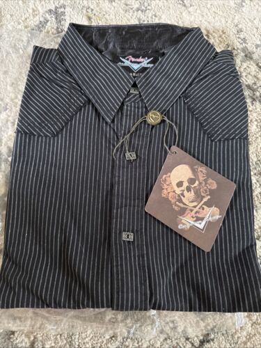 Fender Rock & Roll Black Striped Button Shirt Mens 3XL Goth Emo Y2K New
