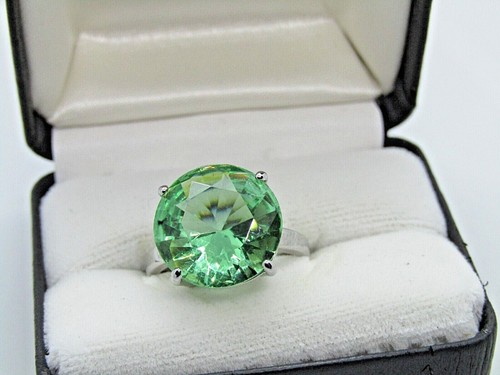 Green rings dress cocktail statement gemstone rings in white gold plate - Picture 30 of 54