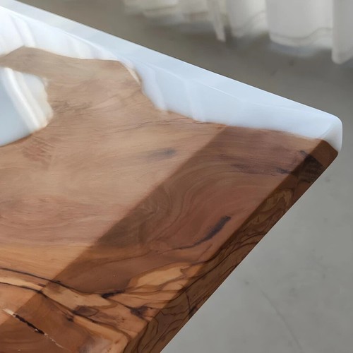 Custom Olive Luxury White Epoxy Resin Dining Table | Elegant Handmade Furniture - Picture 5 of 11