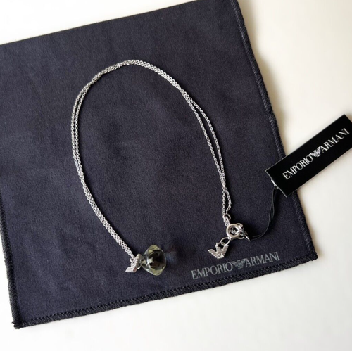 EMPORIO ARMANI Silver Necklace with Topaz Pendant Charm Sterling 925 New - Picture 4 of 10