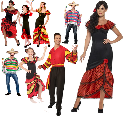 Spanish Mexican Senorita Rumba Dancer Fancy Dress Costume Ladies Mens - Picture 1 of 27