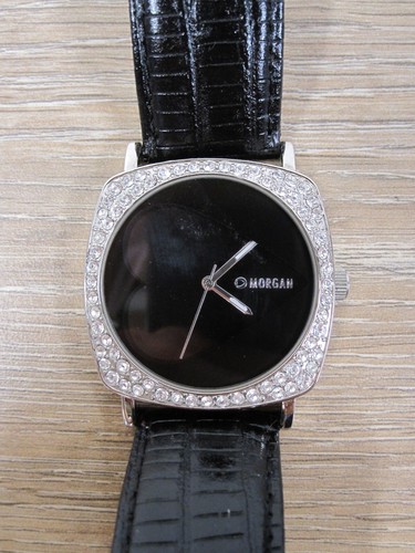 Morgan Ladies M850B Black & Crystal Heart Wrist Watch Analogue St. Steel Back - Picture 3 of 10