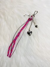 Pink Knotted Key Fob Bag charm Keychain Heart Charm New Handmade Gift