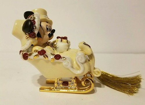 Disney Elfenbein/Gold Viktorianisch Mickey & Minnie Maus im Schlitten Ornament Rarität Neuwertig! - Bild 4 von 12