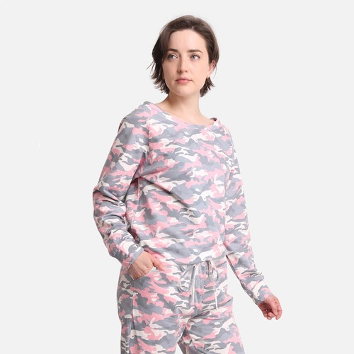 ComfyLuxe Camouflage Pattern Off-The-Shoulder Pullover Sweater - Picture 8 of 9