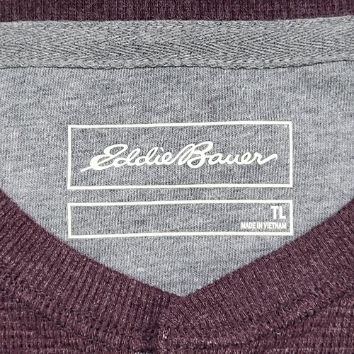 Eddie Bauer Sweater Men's Large Tall Burgundy Henley Waffle Knit Outdoor Preppy - Picture 10 of 14