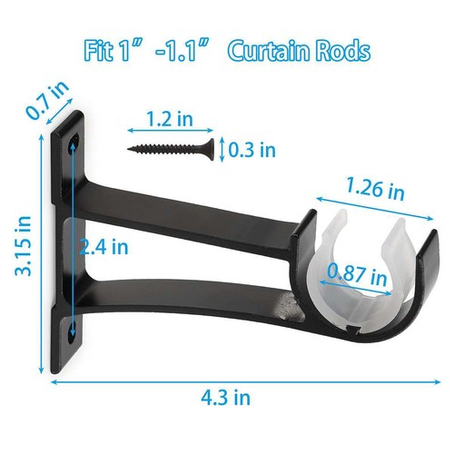 4 Pcs Single Curtain Rod Brackets for Drapery Rod Aluminum Alloy Heavy Duty - Bild 12 von 13