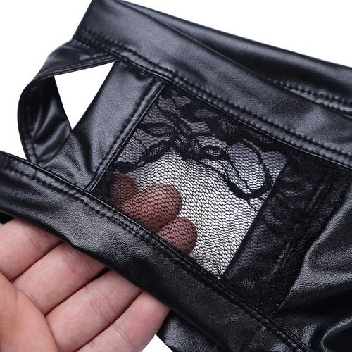Boxer uomo pelle slip wetlook perizoma pantaloncino aperto butt intimo pantaloni clubwear - Foto 41 di 43