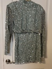 #212. NWT Nasty Gal Sequined Mini Dress Mint Size 10 With Beaded Fringe Detail