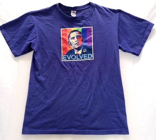 Vtg Y2K Mens M EVOLVED President Barack Obama T-Shirt Vintage Purple Anvil - Picture 2 of 7