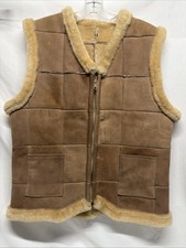 Vintage Shearling Jacket Mens Medium Leather Vest Sherpa Lined Western Quilted