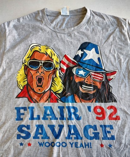 WWE Ric Flair Randy Savage 1992 T Shirt Mens L Gray Wrestling Port Company - Bild 1 von 7