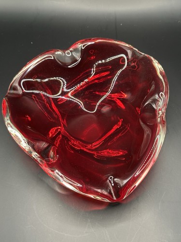 VTG Heavy MCM Rare Dark Red Murano Hand Blown Glass Bowl Ashtray Dish 7.5 x 2" - Picture 3 of 4