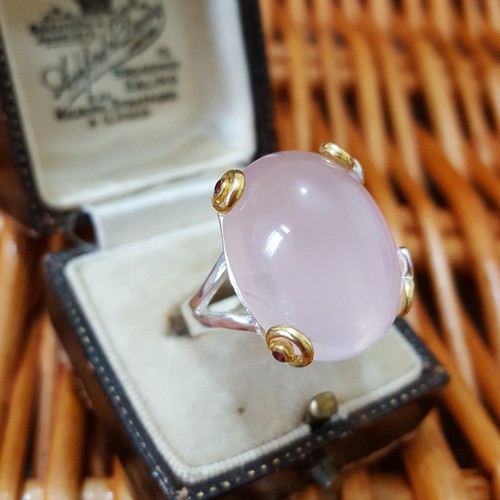 Large Statement 925 Sterling Silver Ring Rose Quartz & Garnet, Size Q.5 US 8.25 - Picture 3 of 9