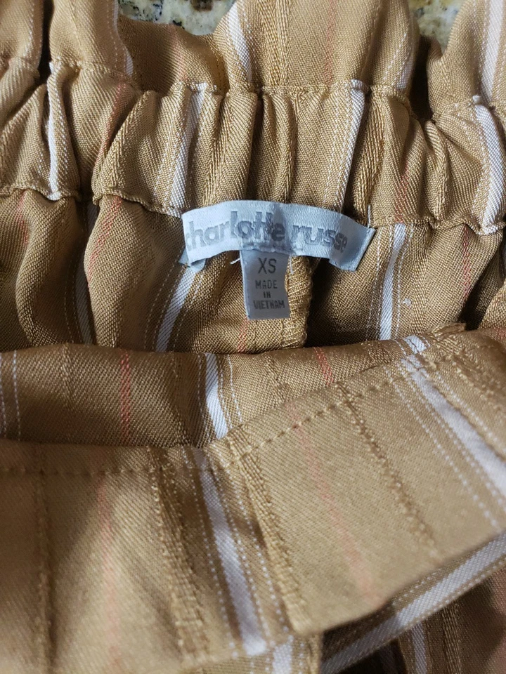 Pantalón Charlotte Russe Carmel marrón/beige a rayas con puños dobladillo cinturón nuevo con etiquetas Foto 4 de 4