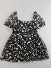 Lulus Women Mini Dress XL Black Floral Embroidered Square Neck Fit & Flare Party