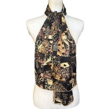 Vintage Echo Signature Black Gold 100 Silk Oblong Scarf Made in Japan