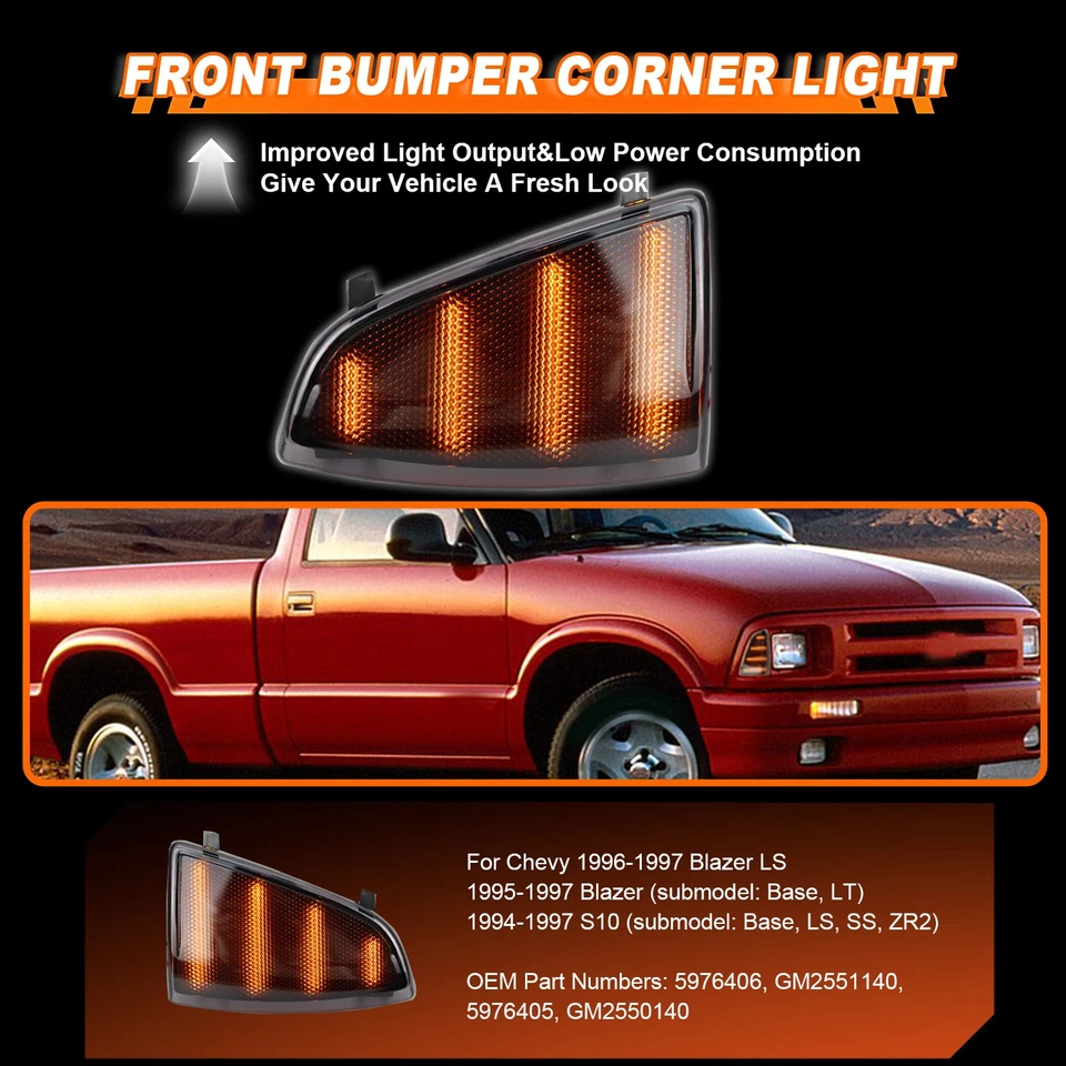 Luz LED de esquina de parachoques delantero marcador lateral lámpara de señal ahumada para Chevy S10 94-97 Foto 3 de 4