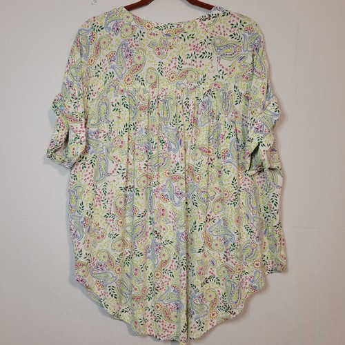 Cooper & Ella floral paisley short sleeve button up top size 3X multicolor boho - Picture 7 of 7