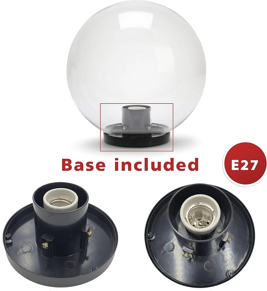 APOLUX – Lampada Sferica Da Esterno, Diametro 300Mm, Attacco E27, Trasparente | - Immagine 3 di 4