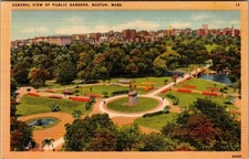 Vintage Linen Postcard Boston Public Gardens Scenic View Tichnor Bros