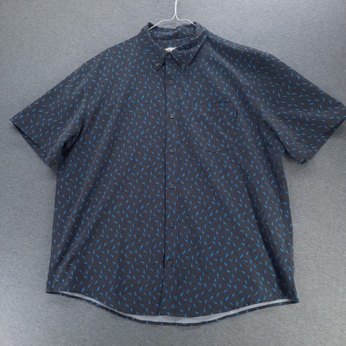 HUK Angelhemd Herren XL grau blau Performance Stretch Knopfleiste Kurzarm