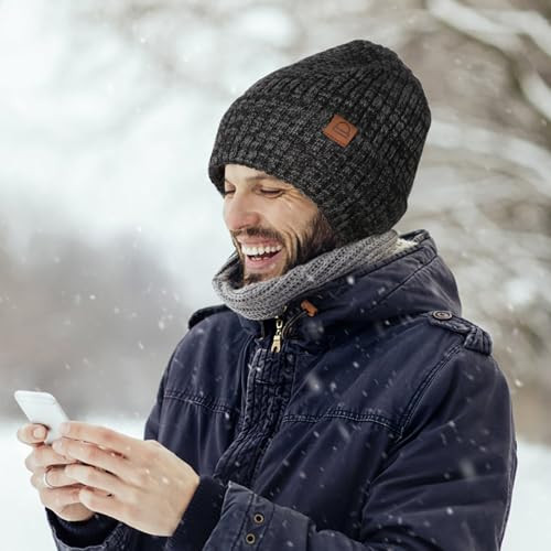 Modische Strickmützen Mützen, Herren Damen warme Beanie für Winter, Fleece gefüttert grau - Bild 5 von 7