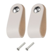2 Packs Leather Drawer Pulls Single Hole Knobs for Drawers, Cream/Silver