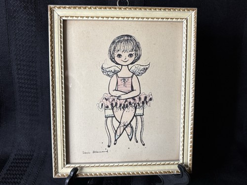 Vintage Denis Allemand Lithograph of Little Girl as Ballerina with Angel Wings