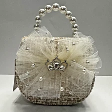 Dear Ellie Mini Purse Girls One Size Cream Pearl Handle Crown Bow Bag Tweed