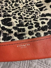 COACH OCELOT LEOPARD CARRIE PARK TOTE BAG F23278 RED BLACK