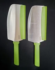 Set of 2 KUHN RIKON 3-in-1 Chop & Scoop Knives With Blade Guards, Green, Unboxed