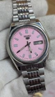 Vintage Seiko 5 Automatic Stainless Steel Men Wristwatch pink dial made in Japan