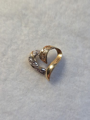 10K YELLOW GOLD DIAMOND HEART PENDANT WHITE GOLD ACCENTS 1.1 GRAMS 3/8" BB - Picture 2 of 10