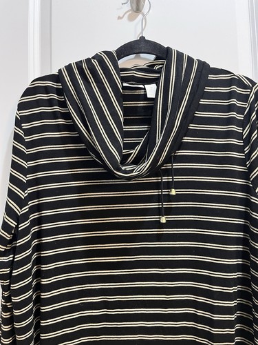 Zenergy By Chico’s Black/gold Stripes Cowl Neck Long Sleeve Tunic Sz 2 Side Slit - Picture 4 of 7
