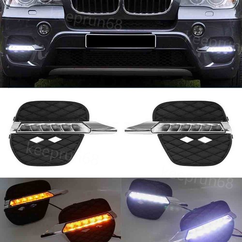 LED DRL Daytime Running Lights w/ Turn Signal Lamps For BMW X5 E70 LCI 2011-2013 - Picture 1 of 8