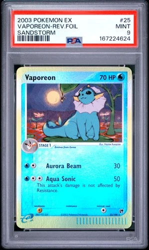 2003 POKEMON EX SANDSTORM #25 VAPOREON-REVERSE FOIL PSA 9