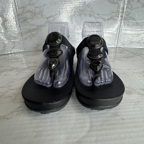 Aetrex Sandals Womens Size 10 Black Elyse Wedge Thong Jeweled Comfort FW170W - Picture 3 of 10